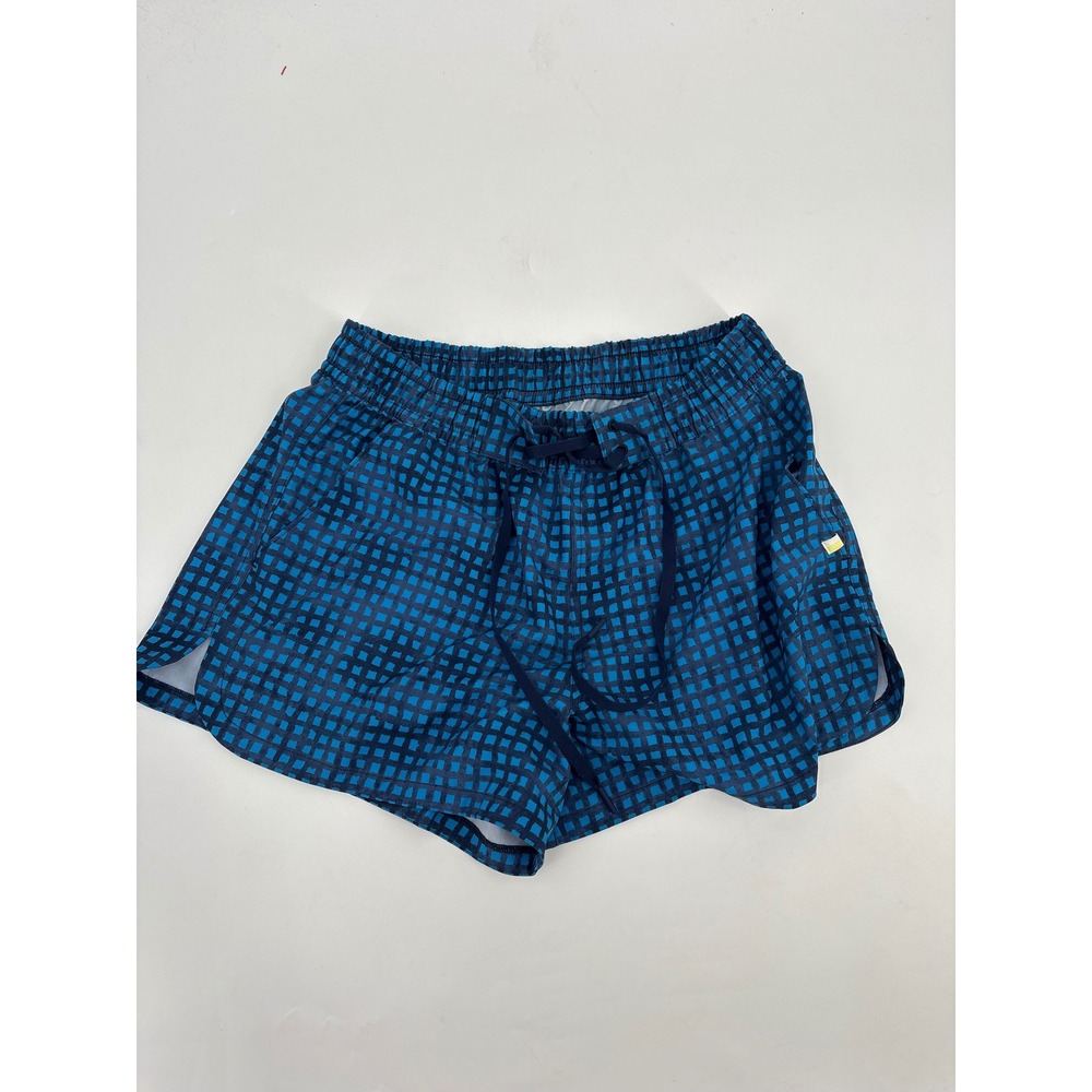 Summersalt Blue Grid Print Active Shorts Womens Medium Recycled Drawstring